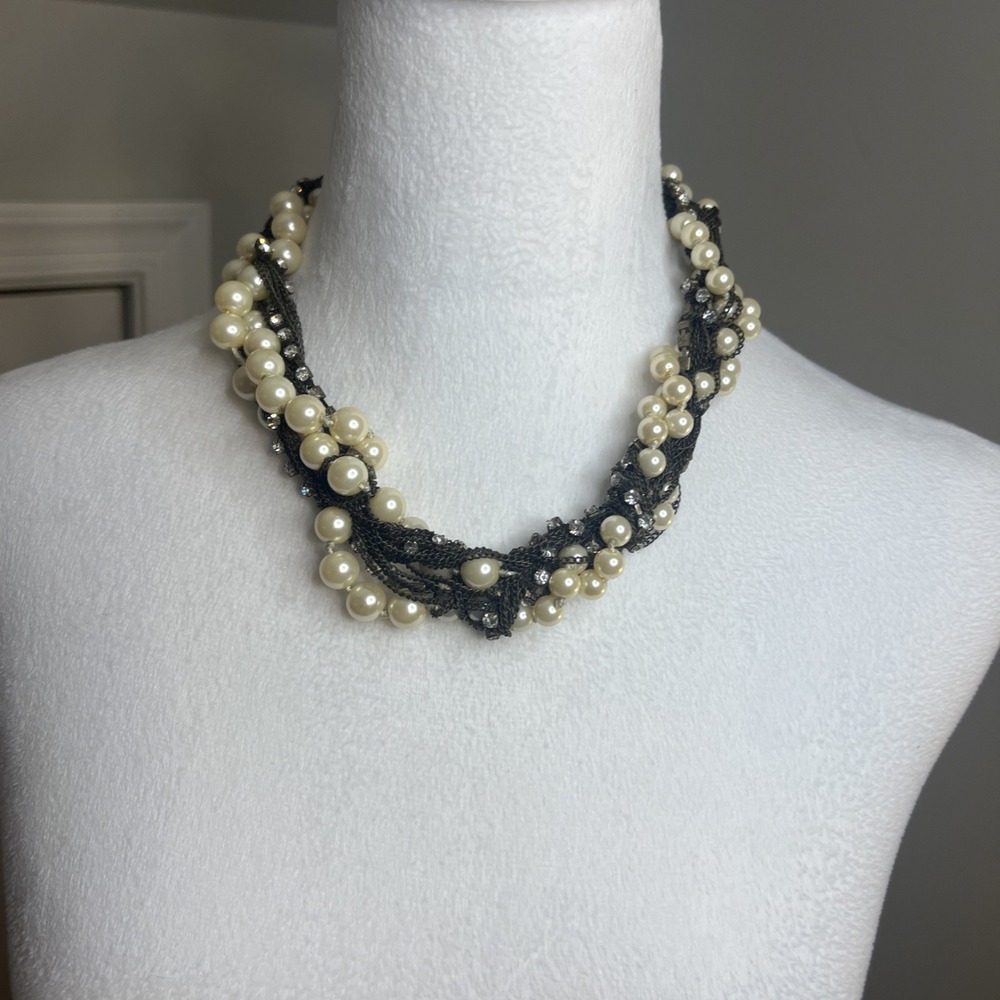 J Crew Faux Pearl Rhinestone Twisted Chain Necklace The Vintage Strand